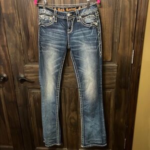 Rock Revival Blue Boot Cut Jeans with Decorative Stitching